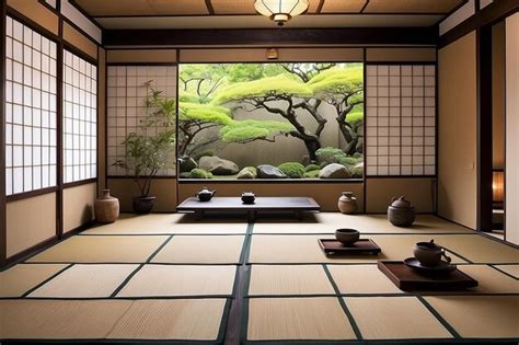 Premium Photo Traditional Japanese Tea Room Interior With Tatami Mats