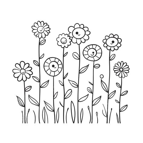 Set Of Flowers Coloring Pages For A Garden Outline Sketch Drawing