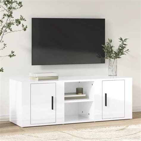 Vidaxl Meuble Tv Blanc Brillant X X Cm Bois D Ing Nierie