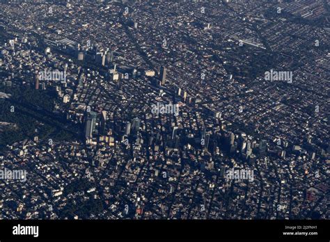 Mexico City Area Aerial View Panorama From Airplane Landscape Stock