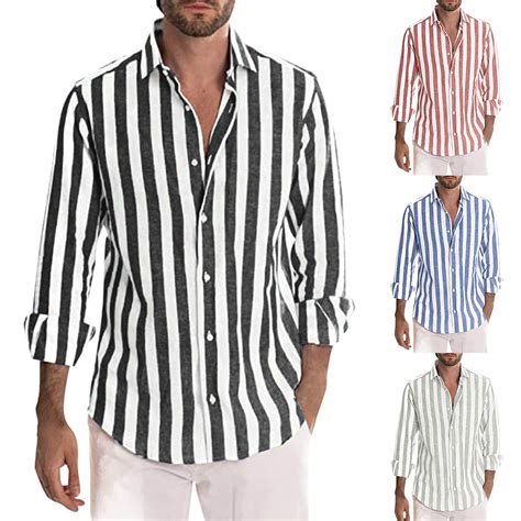 Mens Casual Long Sleeve Button Down Shirts Cotton Striped Dress Formal Shirts Ebay