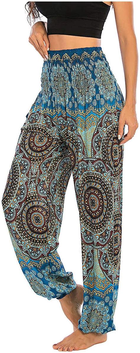 Vrtur Dame Hippie Hose Pumphose Haremshose Boho Gemustert Gesmockte