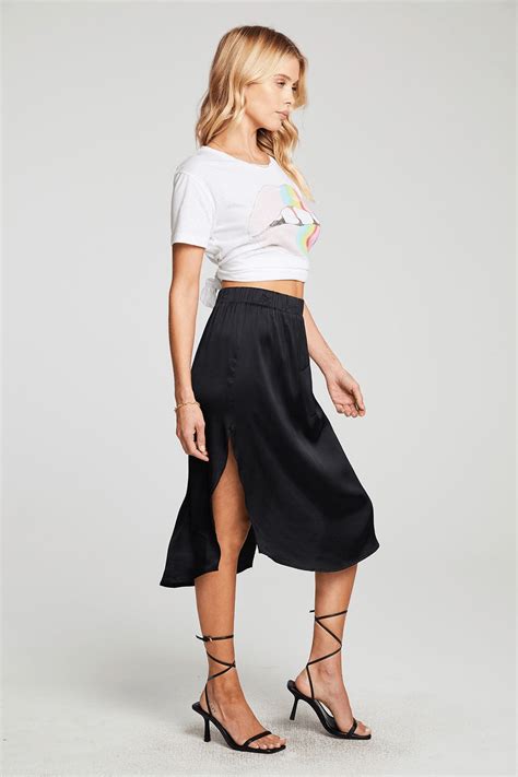 Chaser Silky Midi Skirt Side Slit Pull On Black Small Ebay