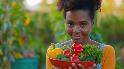 Premium Photo Beautiful African American Woman Holds A Bowl Of Fresh