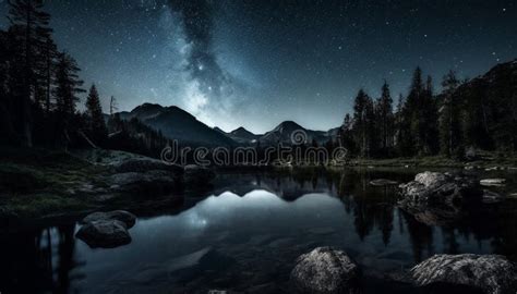 Majestic Mountain Range Tranquil Scene Star Trail Reflection In