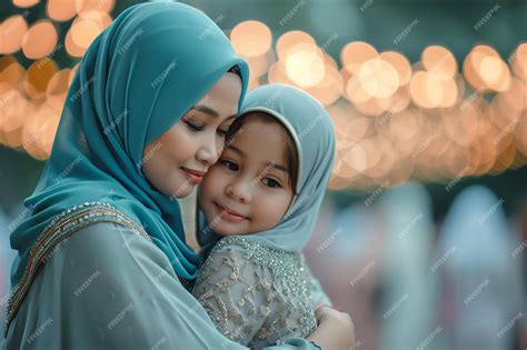 Premium Photo Daughter Embracing Mother During Eid Celebration In