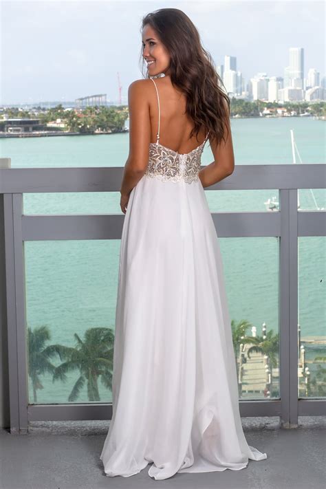 Off White Maxi Dress With Embroidered Top Formal Dresses Saved By The Dress