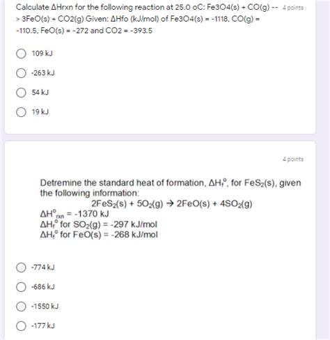 Solved Calculate Hrxn For The Following Reaction At 250 Oc