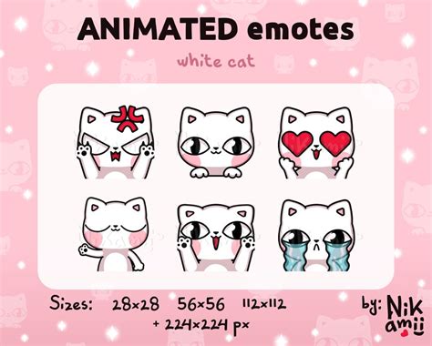 White Cat Animated Emotes  Cute Kawaii Streamer For Twitch