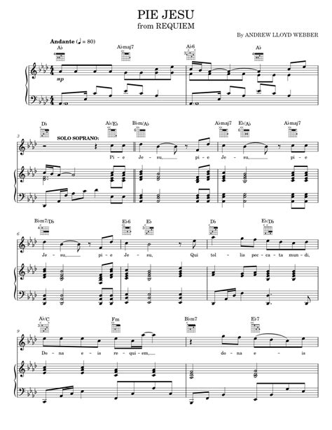 Pie Jesu Sheet Music For Piano Vocals By Andrew Lloyd Webber Official