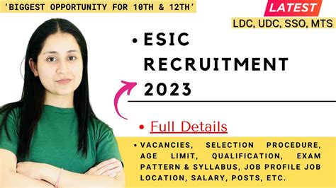 ESIC Recruitment 2023 ESIC MTS Clerk LDC UDC SSO Full Details