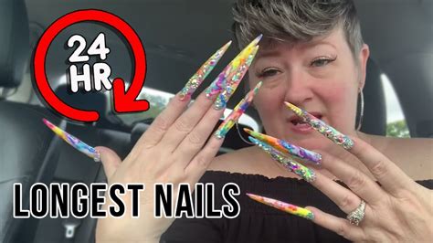 24 Hour Challenge Wearing The Longest Acrylic Nails Mightymom Youtube