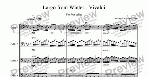 Vivaldi Largo From Winter For Cello Quartet Sheet Music Pdf File