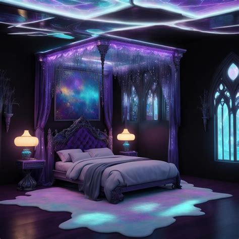 Epic Holographic Purple Gothic Bedroom With Holographic Purple Walls