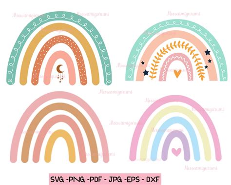 Boho Rainbow Svg Bundle Rainbows Svg Cut File Pastel Etsy