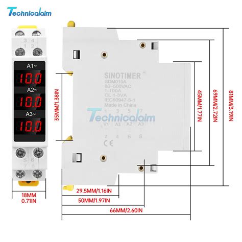 Ac V A Din Rail Three Phase Ac Ammeter Digital Display