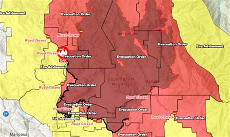 Map Oak Fire Evacuations And Perimeter Near Yosemite Red Bluff Daily