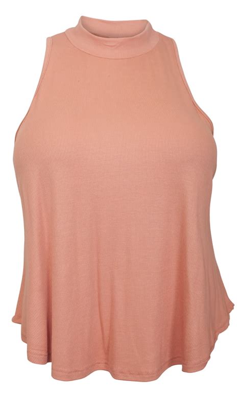 Evogues Plus Size Mock Turtleneck Sleeveless Peephole Back Top Pink