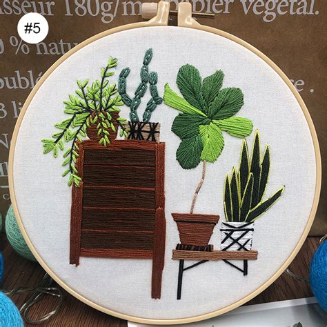 Potted Plant Design Potted Embroidery Stamped Embroidery Kit Etsy