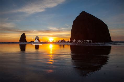 Haystack Rock Silhouetted at Sunset - Cannon Beach Photo