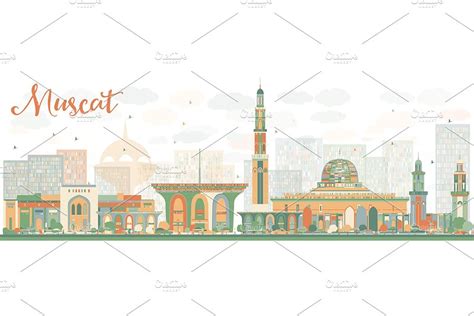 Muscat Skyline with Gray Buildings | Pre-Designed Illustrator Graphics ~ Creative Market