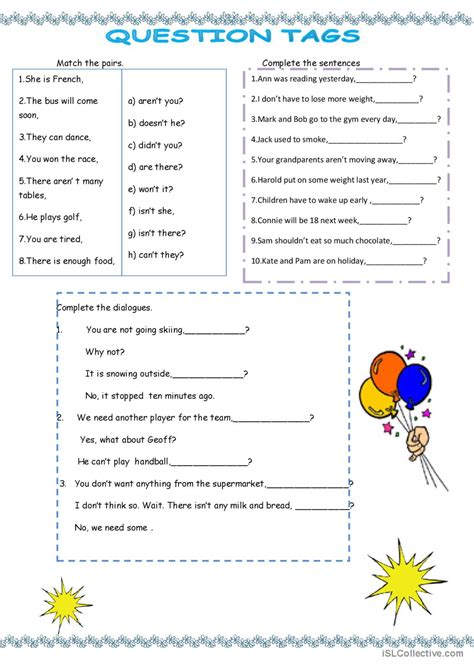 Question Tags Warmer Filler Cooler English Esl Worksheets Pdf Doc