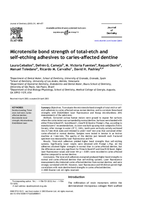 Pdf Microtensile Bond Strength Of Total Etch And Self Etching