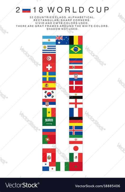 Rectangular Flags Of 2018 World Cup Countries Vector Image