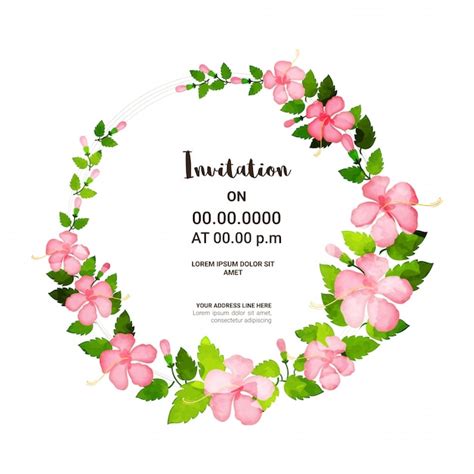 Premium Vector Pink Flowers And Green Leaves Decorated Invitation Card