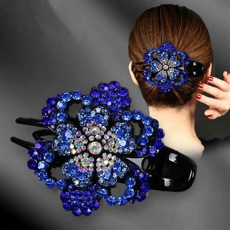 Rhinestone Flower Hair Clip For Women Girls Crystal Duckbill Clip