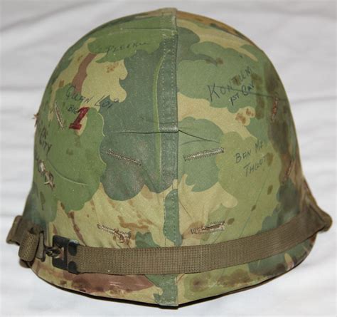 T034 Original Vietnam M1 Helmet Set With Graffiti B And B Militaria