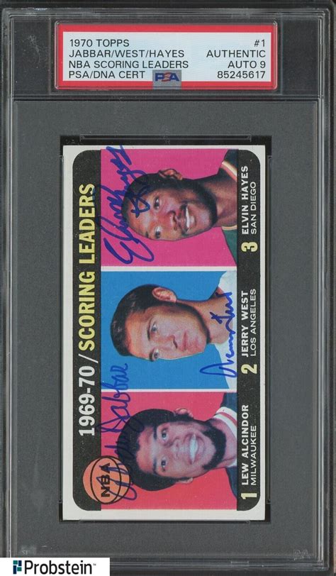 Lew Alcindor Jerry West Elvin Hayes Hof Signed Topps Psa Dna