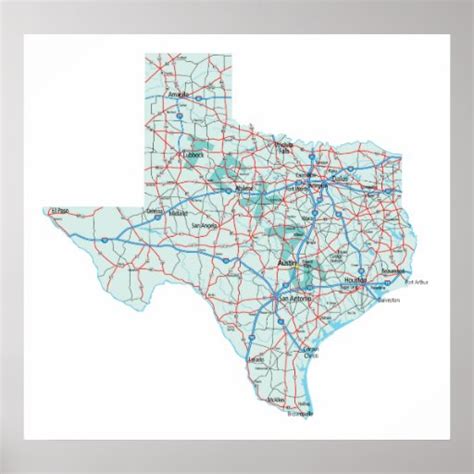 Texas Interstate Map Print | Zazzle