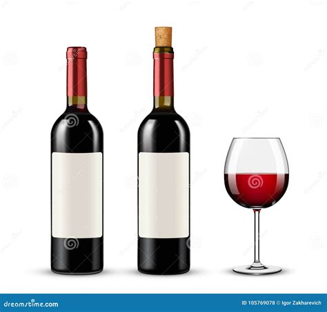 Garrafas E Vidro De Vinho Tinto No Fundo Branco Ilustração do Vetor