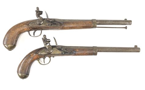 Lot Atq Pair Of Belgium Flintlock Belt Pistols