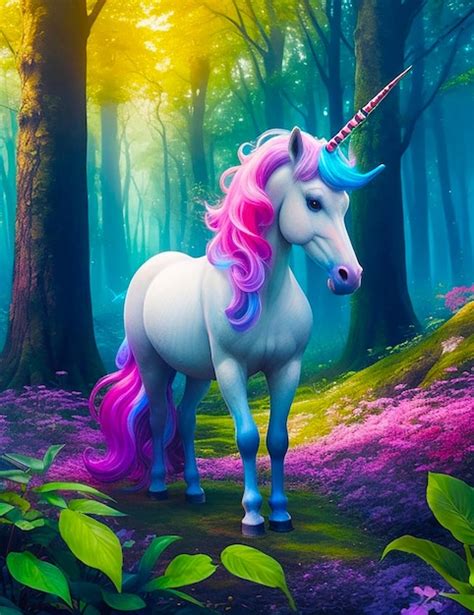 Hermoso Unicornio En Un Bosque M Gico Y Colorido Generado Por Ia Foto