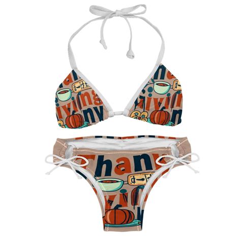 Thanksgiving Font Detachable Sponge Adjustable Strap Bikini Set Two