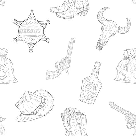 Wild west seamless pattern western cowboy símbolos desenhados à mão