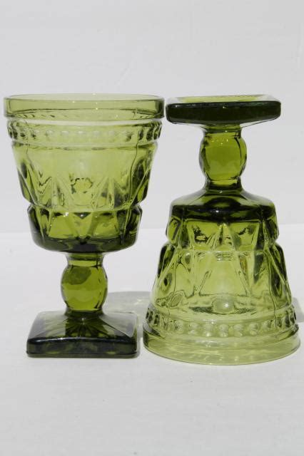 Colony Park Lane Vintage Avocado Green Glass Goblets 70s Retro Glassware Set