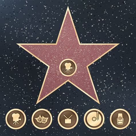 Walk of Fame Star Granite Sign on Sidewalk with Hollywood Film Academy Categories Vector Icons ...