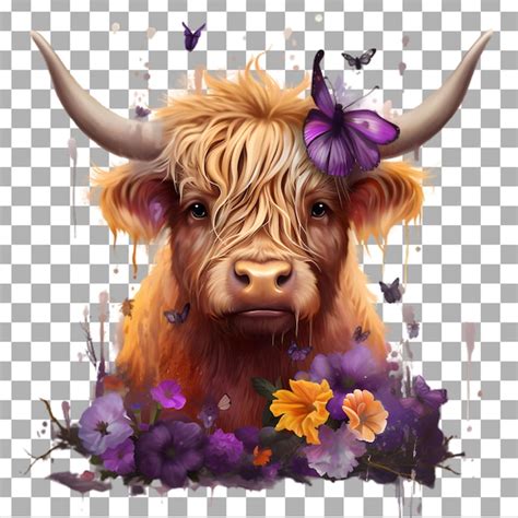 Premium PSD Cute Highland Cow Watercolor Clipart Isolated