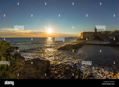 Sunset At The Seaside In The Village Of Genoa Nervi Italy With