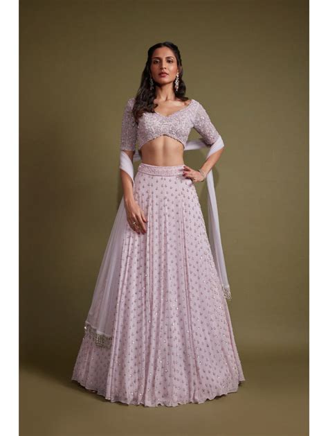 Pritika Vora Light Lilac Pearl Embroidered Lehenga Set Nikaza Asian