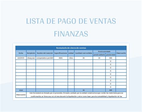 Plantilla De Formato Excel Lista De Pago De Ventas Finanzas Y Hoja De