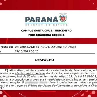 ALUNOS DENUNCIAM PROFESSOR DA UNICENTRO POR ASSÉDIO SEXUAL INSTITUIÇÃO