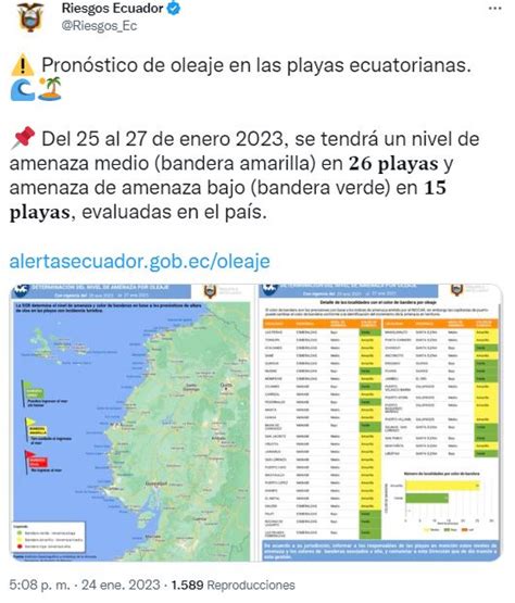 Playas De Ecuador Tendr N Alerta Media De Oleaje Del Al De