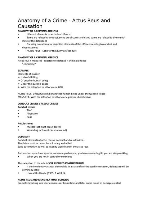 Anatomy Of A Crime Actus Reus And Causation Lecture Anatomy Of A