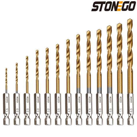 STONEGO 13PCS 1 5mm 6 5mm Drill Bit Set Titanium Coated High Speed