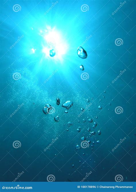Underwater Air Bubbles from Divers Breathing Going Up To the Sea