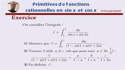 calcul des intégrales et primitives des fractions en sin et cos YouTube